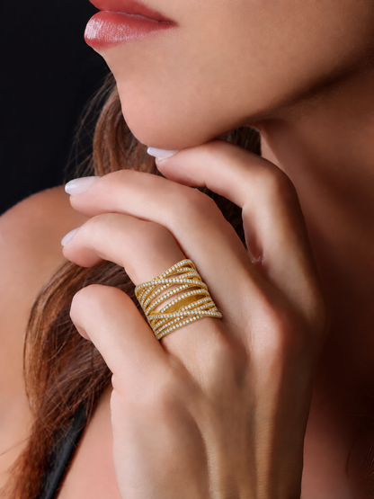 14k Yellow Gold Diamond Multiple Cross Over Ring