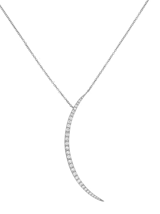 14k White Gold Diamond Large Half Moon Necklace