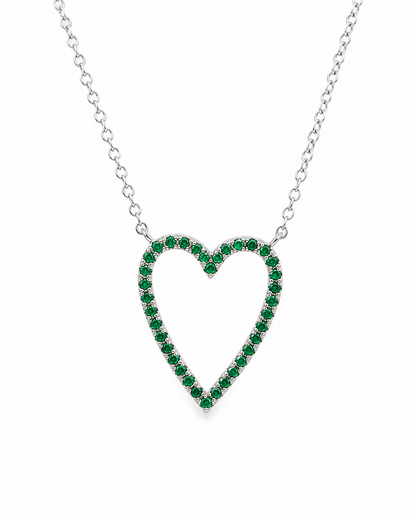 14k White Gold Lab Emerald Open Heart Necklace