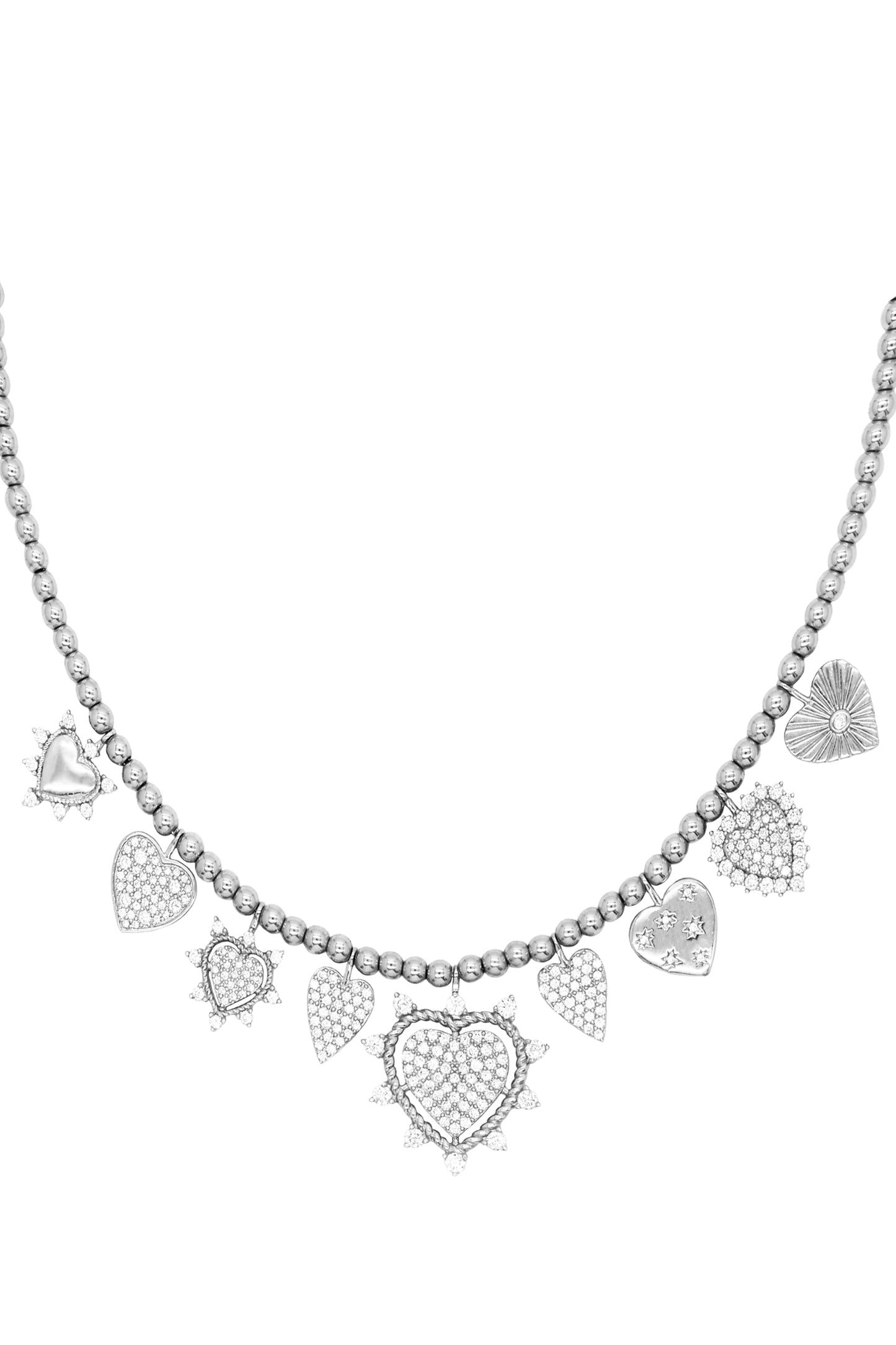 14k White Gold Diamond 9 Heart Charm Necklace