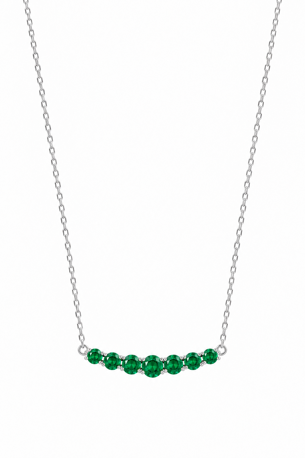 14k White Gold Lab Emerald Bar Necklace