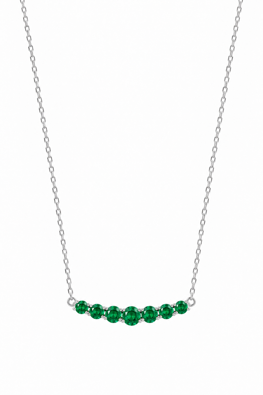 14k White Gold Lab Emerald Bar Necklace