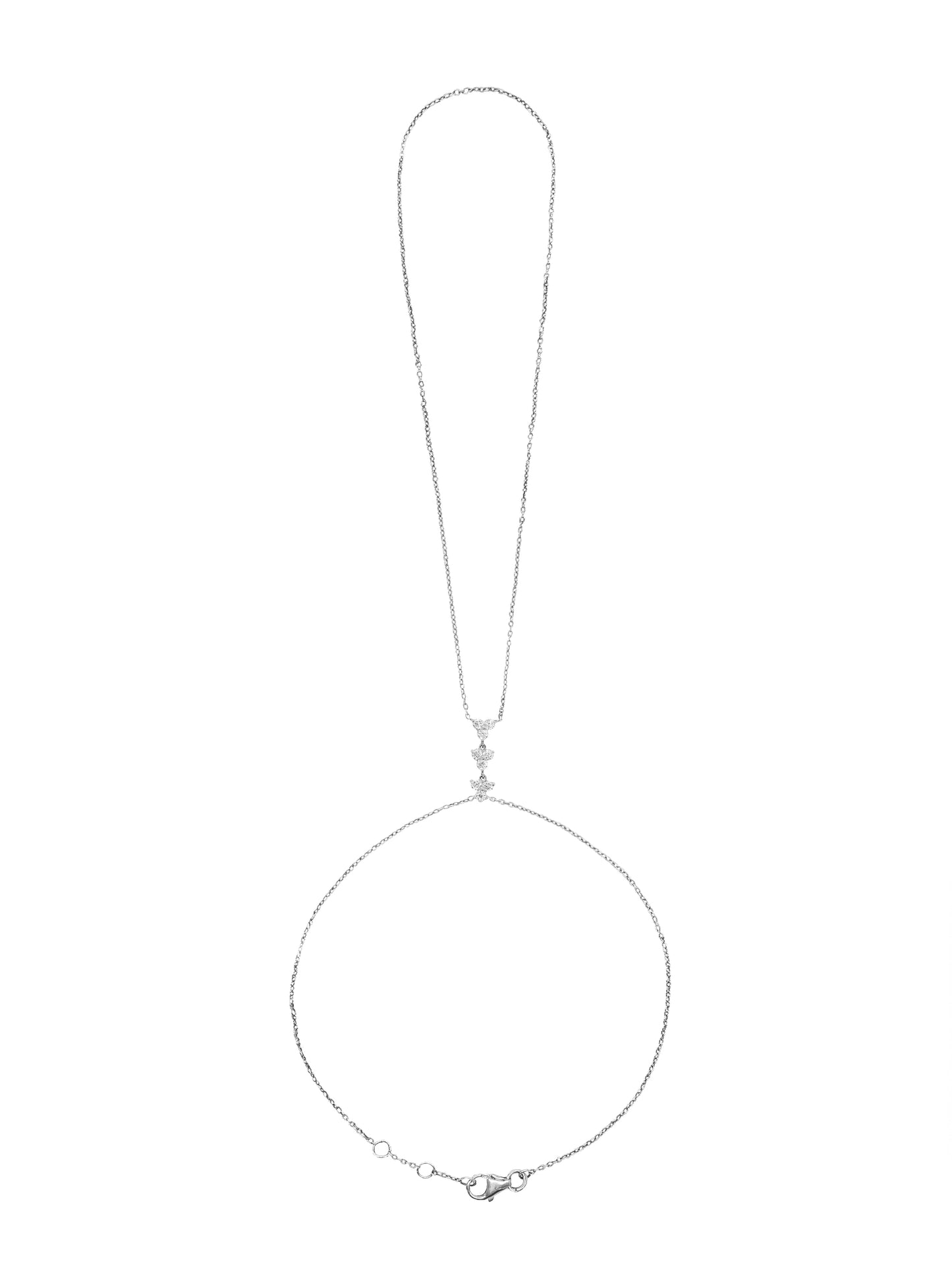 14k White Gold Diamond Triangle Cluster Hand Chain