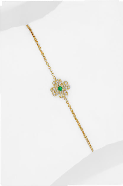 14k Yellow Gold Diamond/Emerald Clover Bracelet
