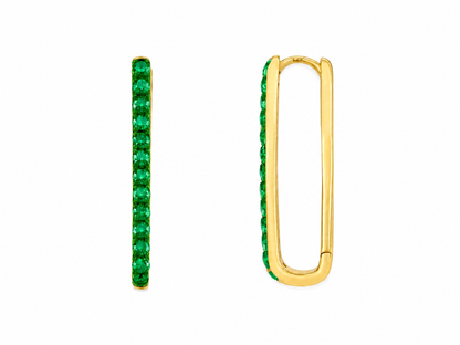14k Yellow Gold Emerald Paperclip Hoop Earrings