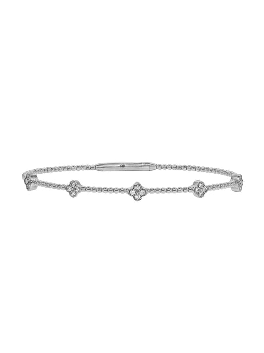 14k White Gold Clover Diamond Flexible Bangle