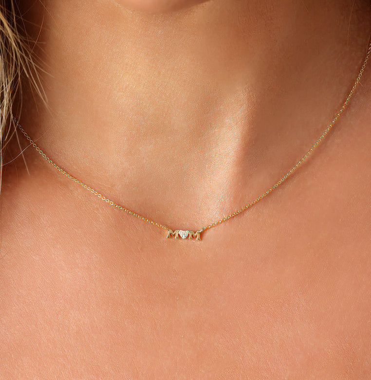 14k Yellow Gold Diamond Mom Necklace