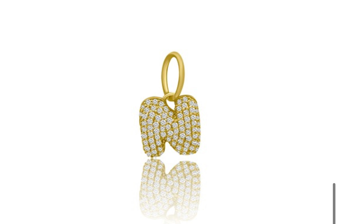 14k Yellow Gold Diamond Bubble Letter Charm