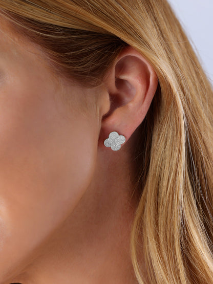 14k White Gold Diamond Clover Earrings