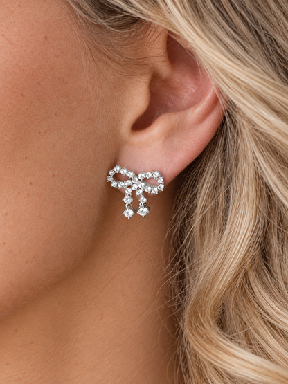 14k White Gold Diamond Bow Earrings