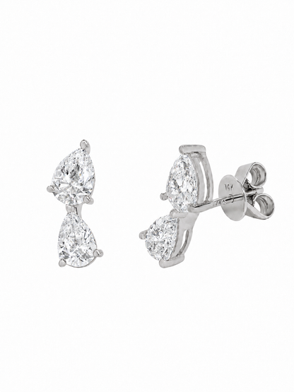 14k White Gold Lab Diamond Multi Tear Crawler Earrings