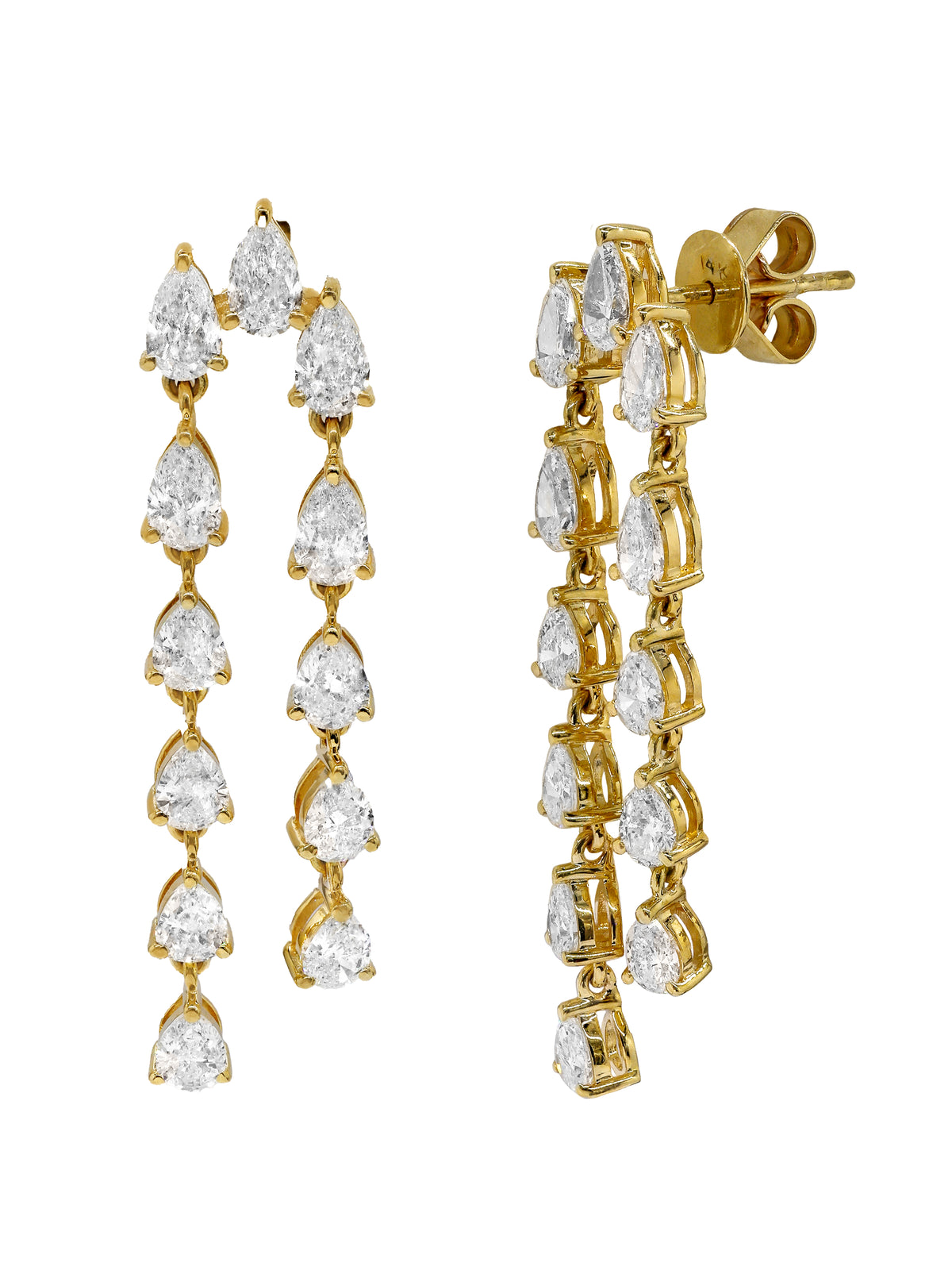14k Yellow Gold Lab Diamond Waterfall Earrings