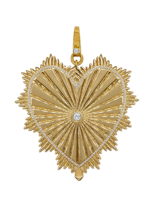14k Yellow Gold Diamond Large Sacred Heart Lobster Clasp Charm