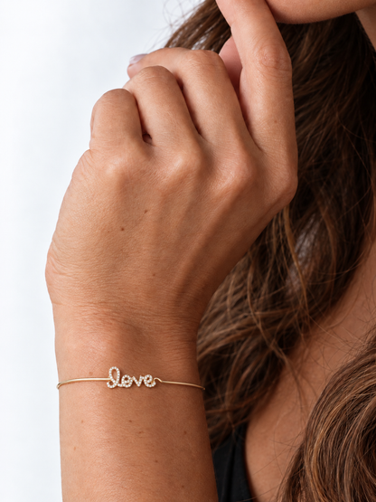 14k Yellow Gold Diamond Love Wire Bracelet