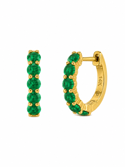 14k Yellow Gold Lab Emerald Huggie