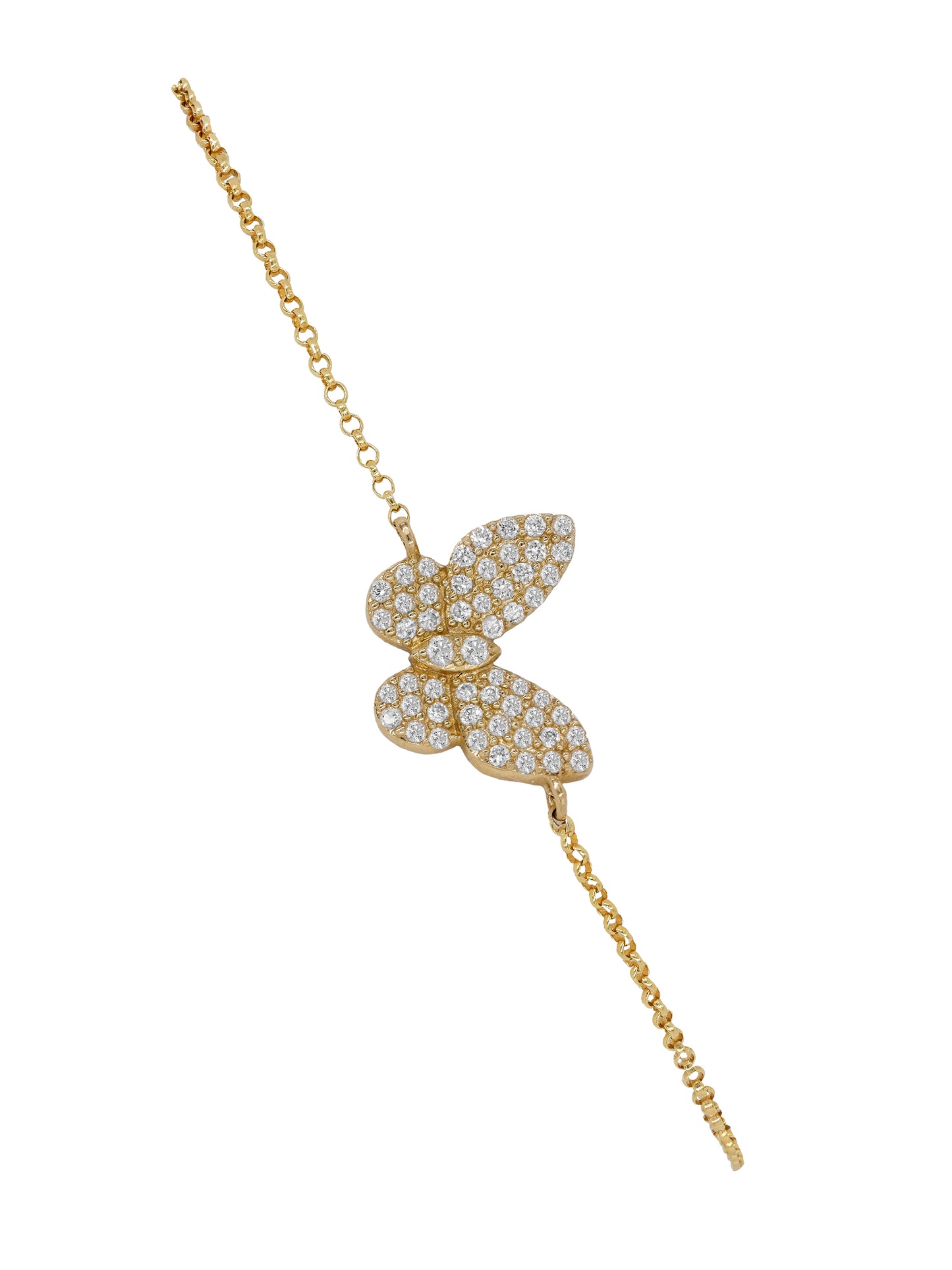 14k Yellow Gold Diamond Butterfly Bracelet