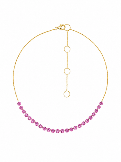 14k Yellow Gold Drill Lab Pink Sapphire 24 Row Necklace