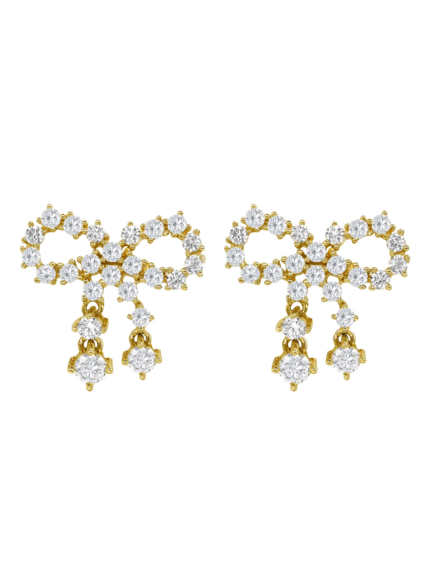 14k Yellow Gold Diamond Bow Earrings