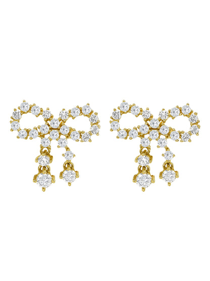 14k Yellow Gold Diamond Bow Earrings