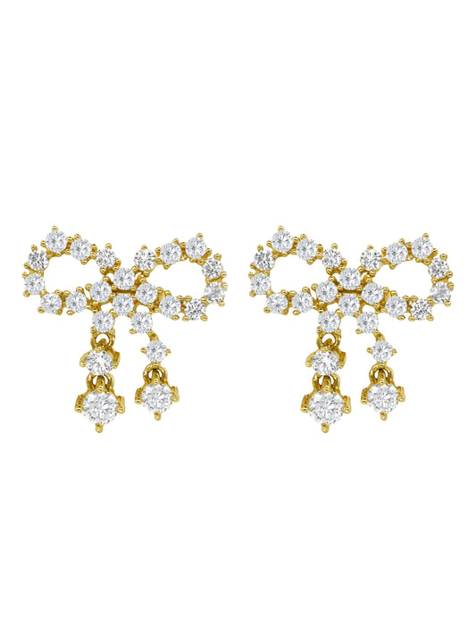 14k Yellow Gold Diamond Bow Earrings
