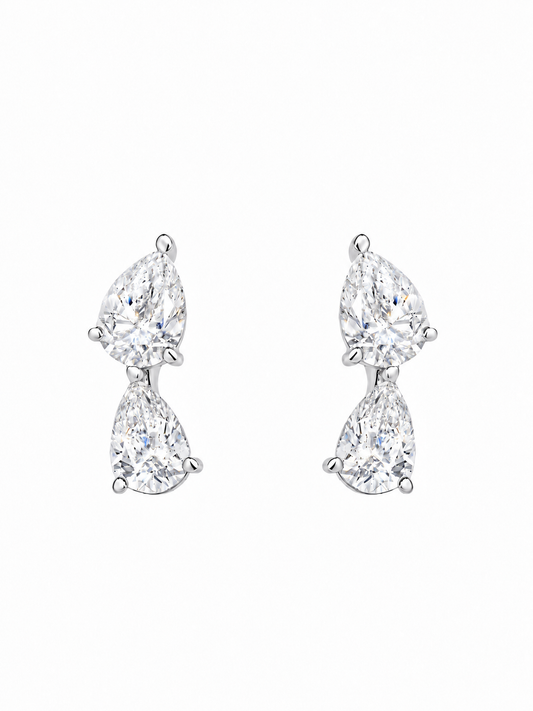 14k White Gold Lab Diamond Multi Tear Crawler Earrings
