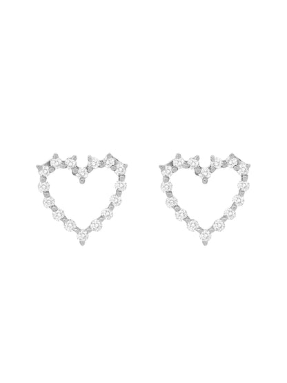 14k White Gold Lab Diamond Open Heart Earrings