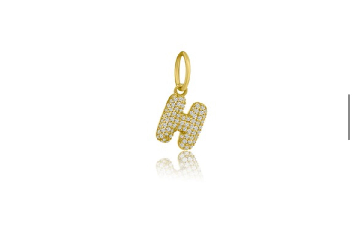 14k Yellow Gold Diamond Bubble Letter Charm