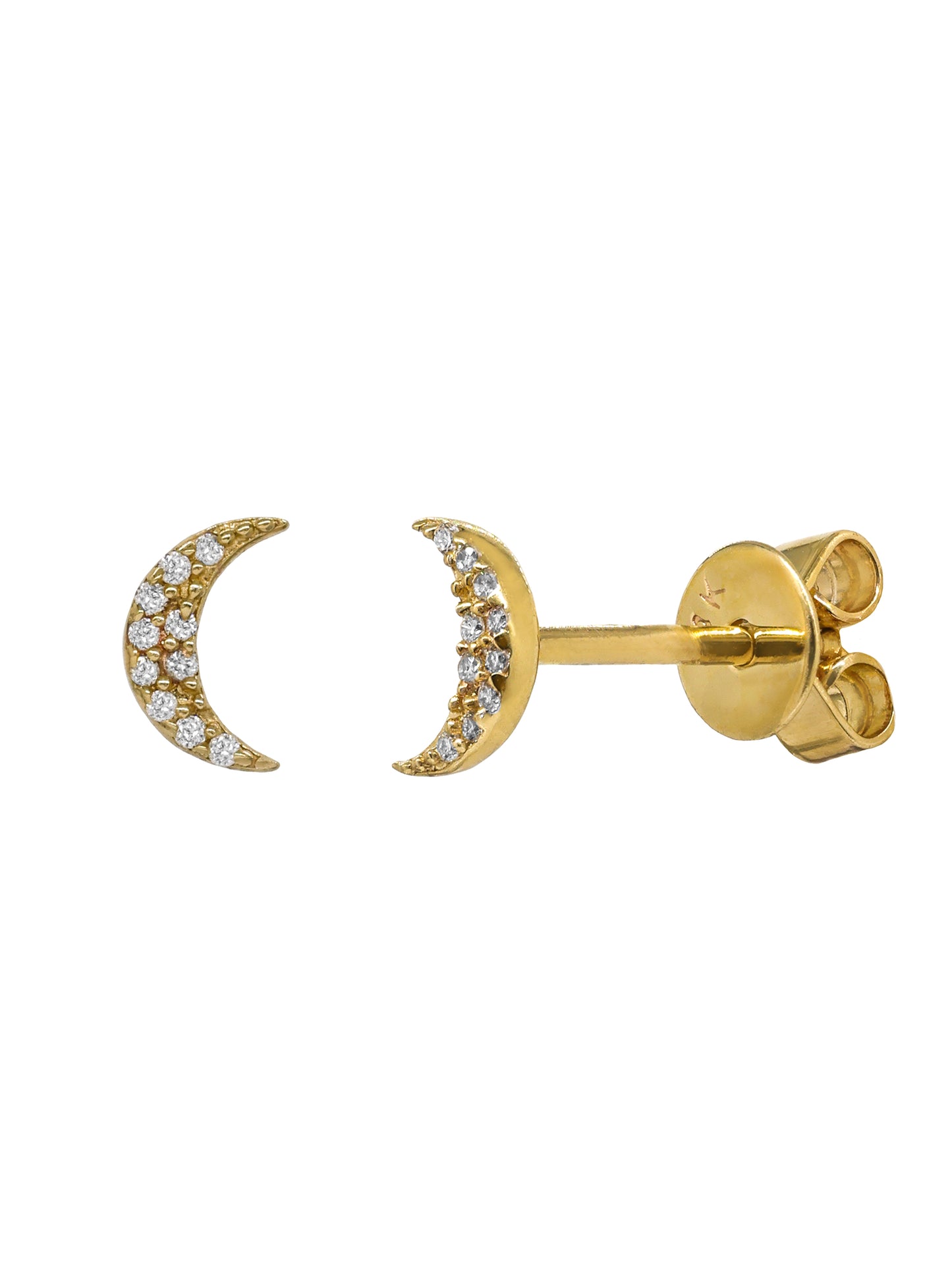 14k Yellow Gold Diamond Moon Stud Earrings