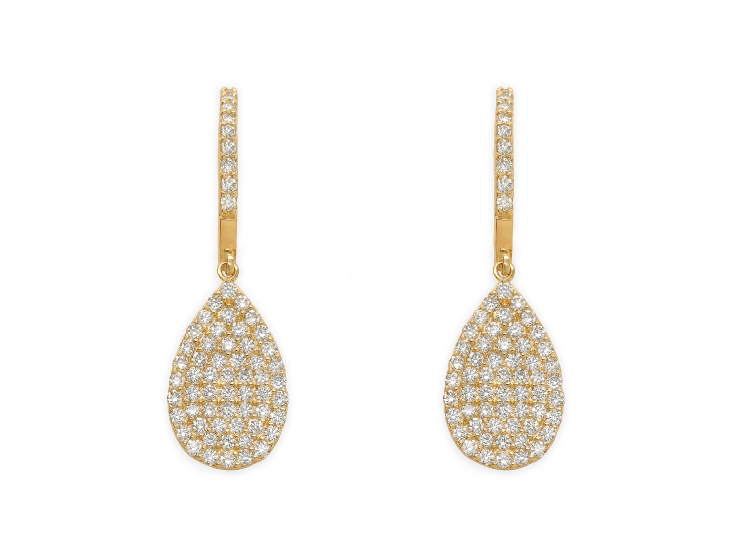 14k Yellow Gold Pave Diamond Teardrop Huggie Earrings