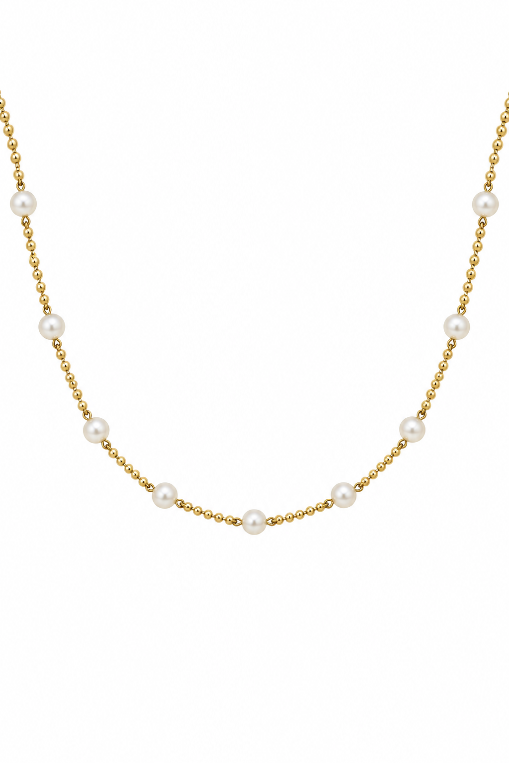 14k Yellow Gold Pearl Beaded Necklace