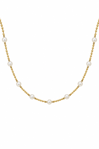 14k Yellow Gold Pearl Beaded Necklace
