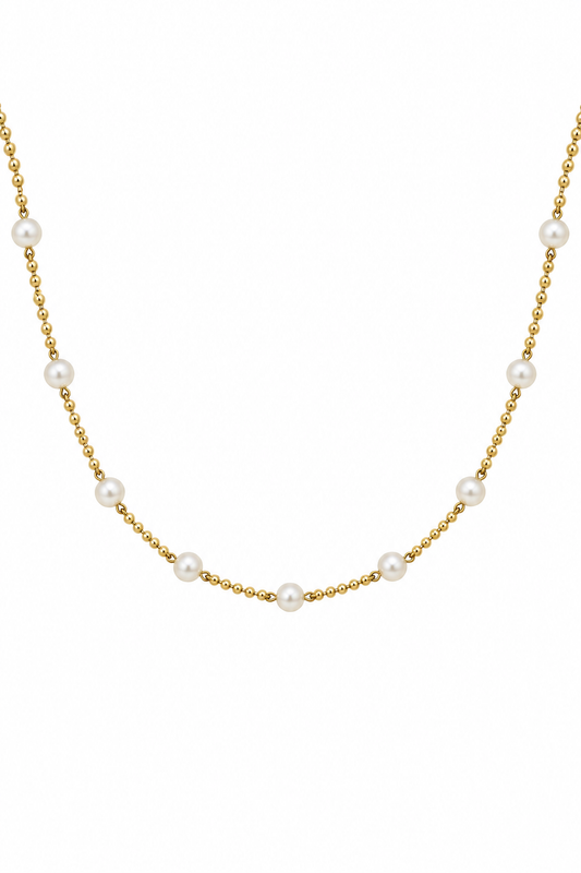 14k Yellow Gold Pearl Beaded Necklace