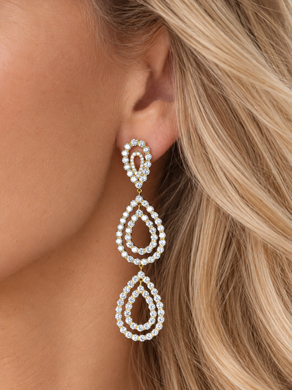 14k Yellow Gold Lab Diamond Multi Tear Drop Earrings