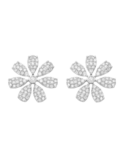 14k White Gold Diamond Daisy Earrings