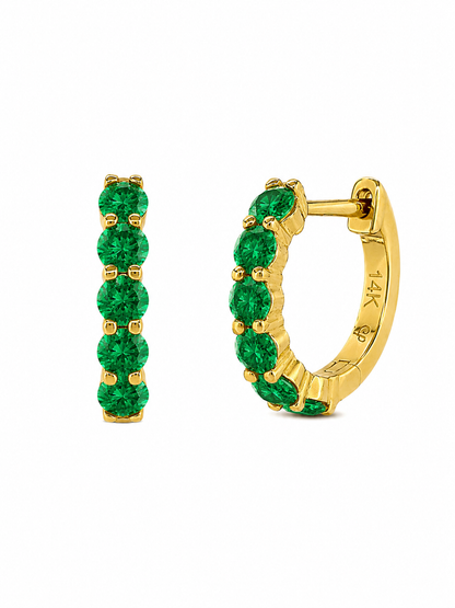 14k Yellow Gold Lab Emerald Huggie