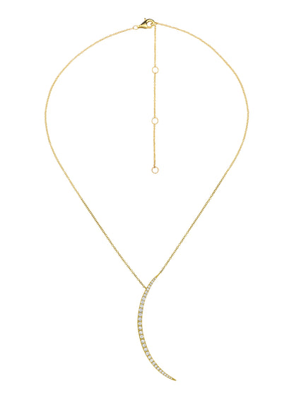 14k Yellow Gold Diamond Large Half Moon Necklace