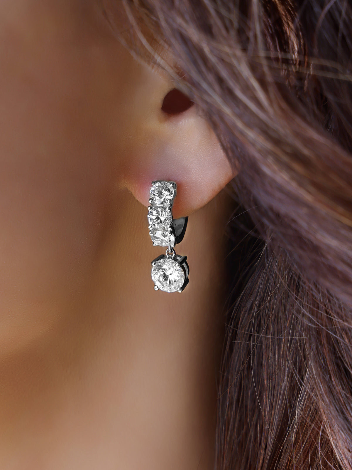 14k White Gold Lab Diamond Large Huggie Drop Earrings