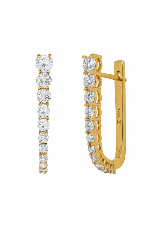 14k Yellow Gold Lab Diamond Graduated Paperclip Hoop Earrings