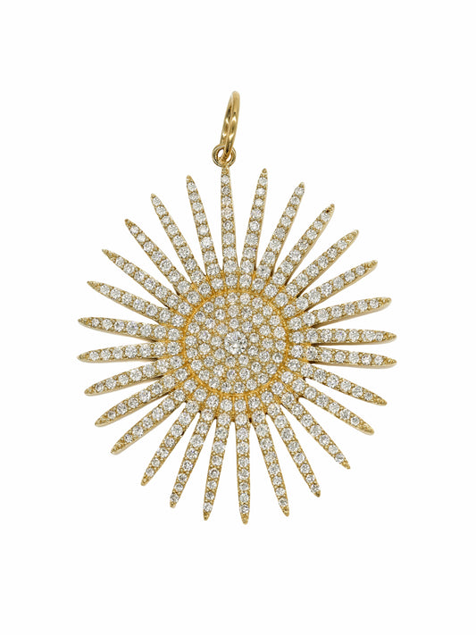 14k Yellow Gold  Diamond Large Sunburst Charm