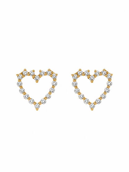 14k Yellow Gold Lab Diamond Open Heart Earrings