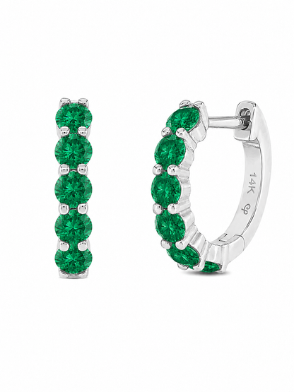 14k White Gold Lab Emerald Huggies