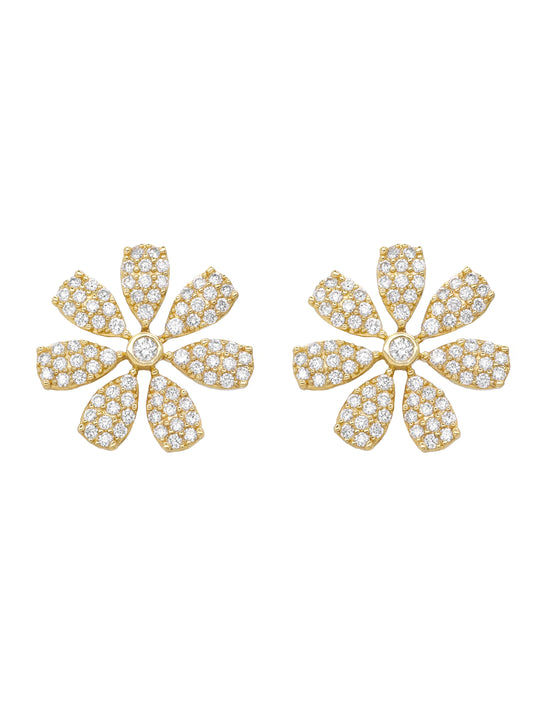 14k Yellow Gold Diamond Daisy Earrings