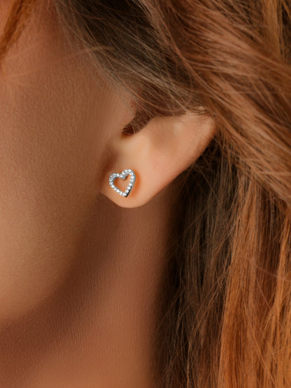 14k White Gold Diamond Open Heart Earrings