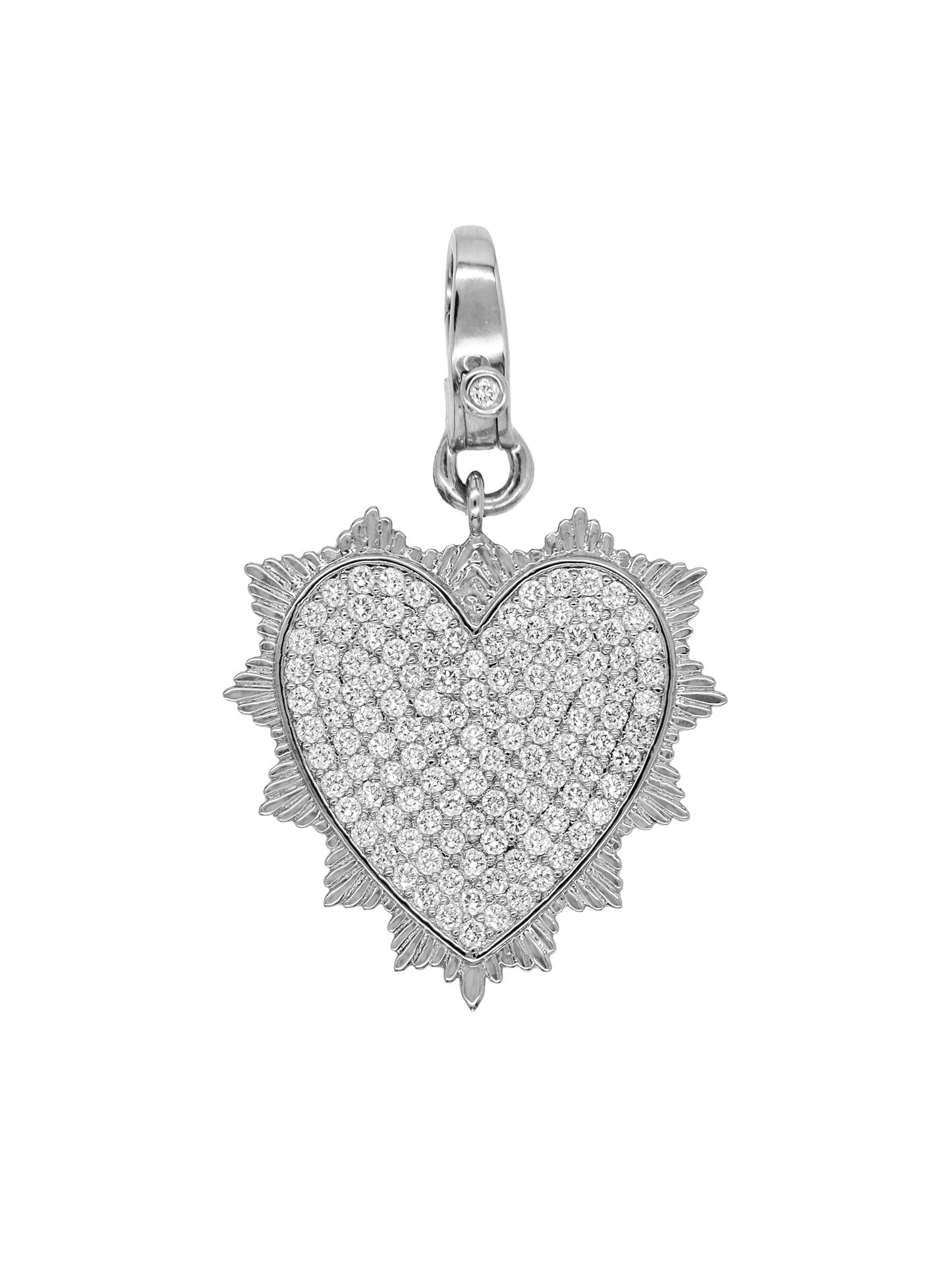14k White Gold Diamond Sacred Heart Lobster Clasp Charm