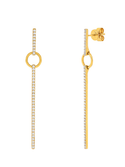 14k Yellow Gold Diamond Bar and Circle Drop Earrings