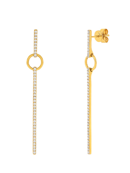 14k Yellow Gold Diamond Bar and Circle Drop Earrings