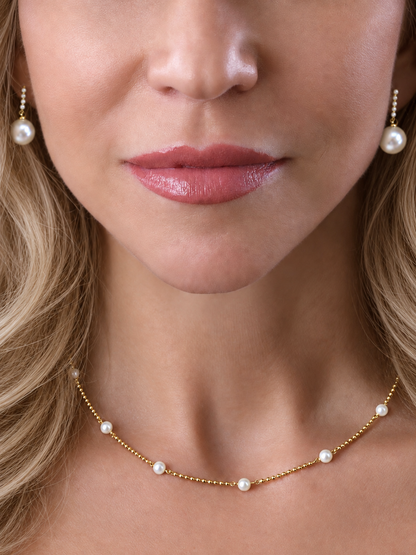 14k Yellow Gold Pearl Beaded Necklace
