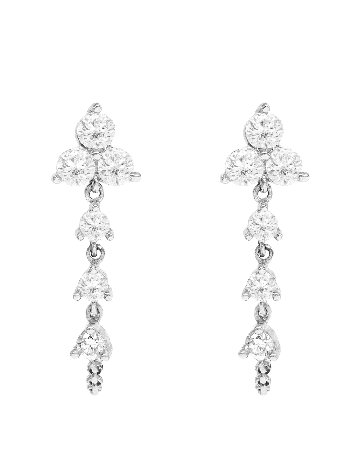 14k White Gold Diamond Triangle Chain Earrings