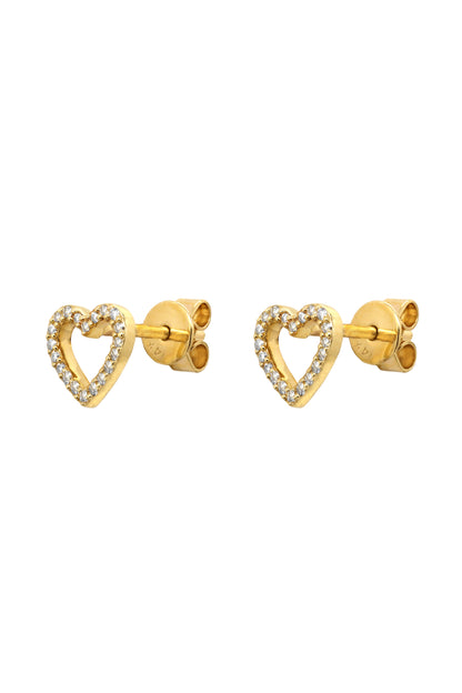 14k Yellow Gold Diamond Open Heart Earrings