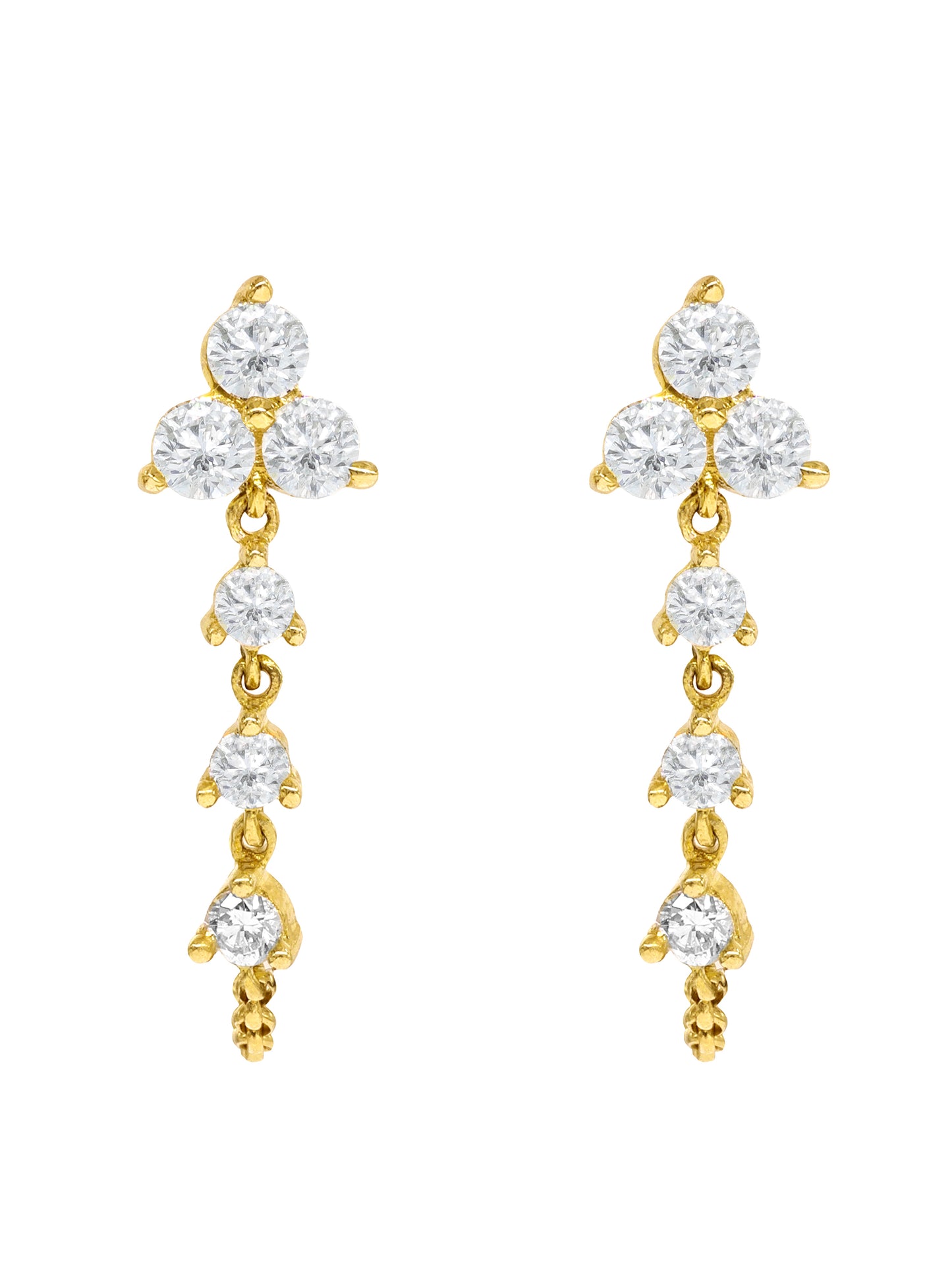14k Yellow Gold Diamond Triangle Chain Earrings